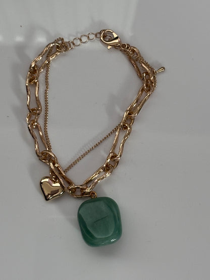 Elegant Layered Bracelet in silver or gold - with Emerald stone pendant