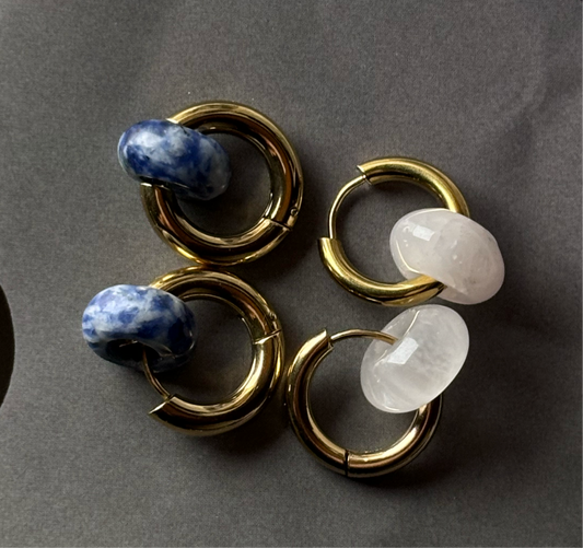 The Marbles: Gold Plated Earrings in Blue or Rose Quartz