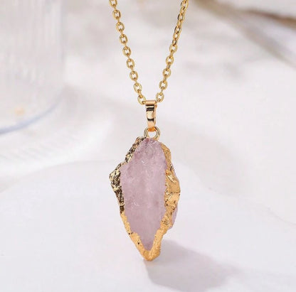 Pink Quartz and gold plated chain