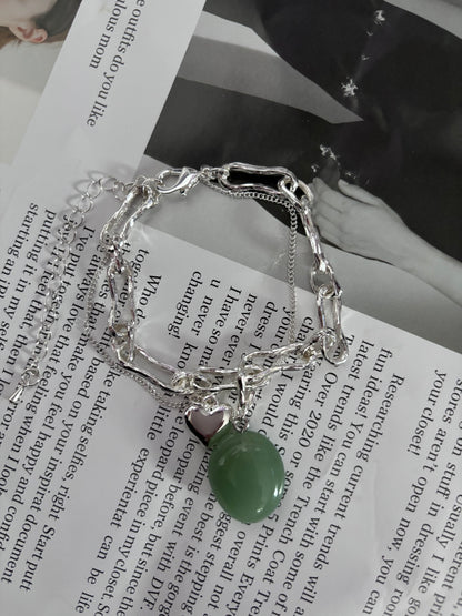 Elegant Layered Bracelet in silver or gold - with Emerald stone pendant