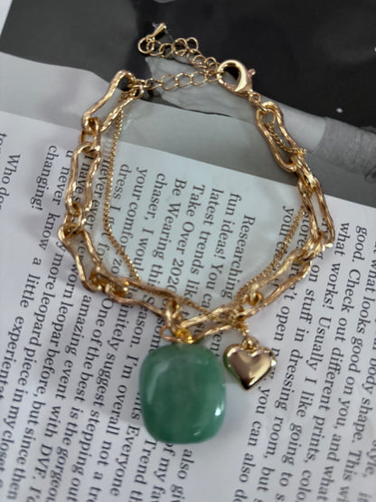 Elegant Layered Bracelet in silver or gold - with Emerald stone pendant