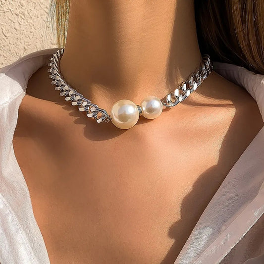 Faux pearl choker (available in silver or gold)