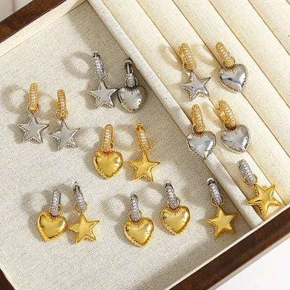 Star and Hearts - Gold and Diamante Earrings