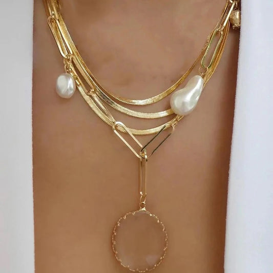 18k gold plated layered necklace