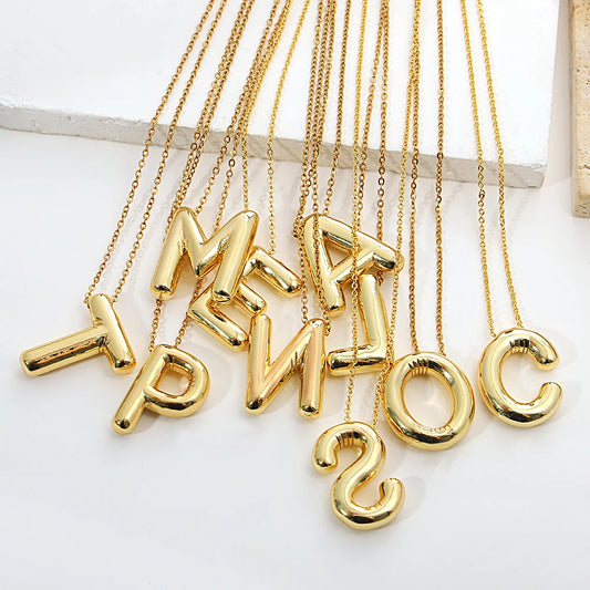 Gold Plated Copper Chunky Alphabet Balloon Bubble Initial Letter Pendant