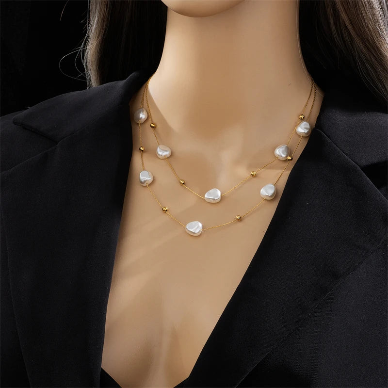 316L Stainless Steel 2in1 Large Pearl Pendant Necklace